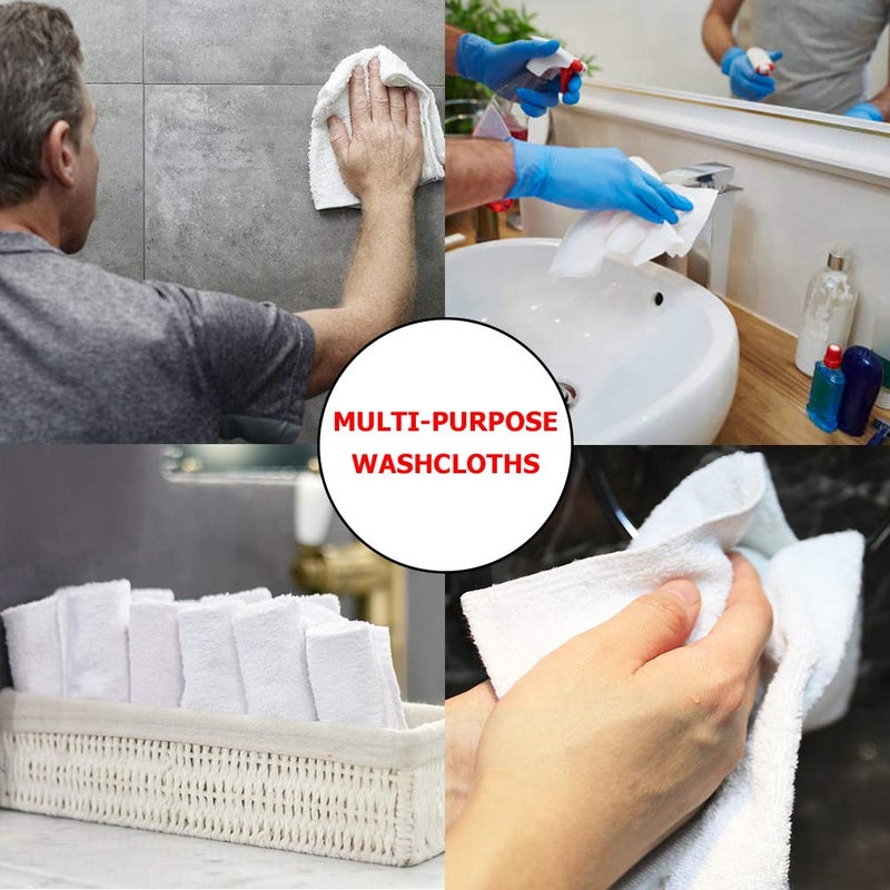 TALVANIA White Cotton Washcloths - Pack of 24 - Super Absorbent Bathroom Face Towels - 12" x12â€ Terry Bath Wash Cloth Set - Spa Home Cleaning Towel Multi-Purpose - 100% Ring Spun Cotton - Image 5